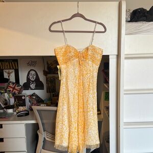 cute floral yellow strapless dress